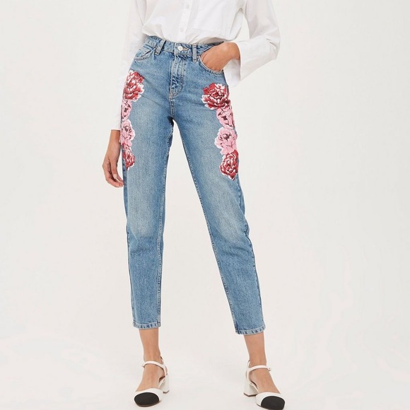 TOPSHOP Moto Mom Jean Peony Print BNWT